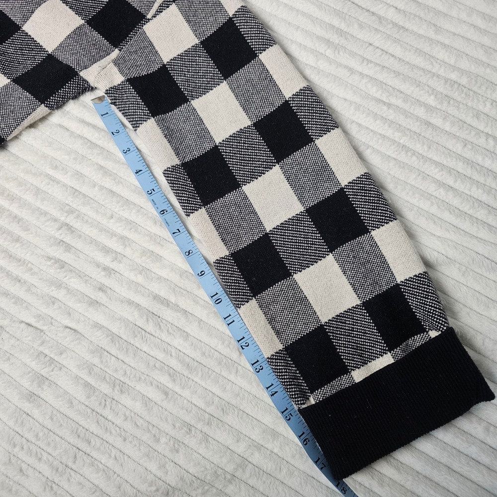 Industry Womens Buffalo Plaid Cardigan Black Cream Wool Blend V-Neck Large - Picture 3 of 12